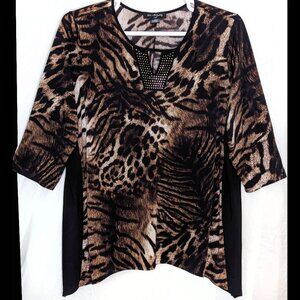 Lovely ELIE MCCARTHY 3X Brown, Black & White Multi Animal Print Stretch Blouse